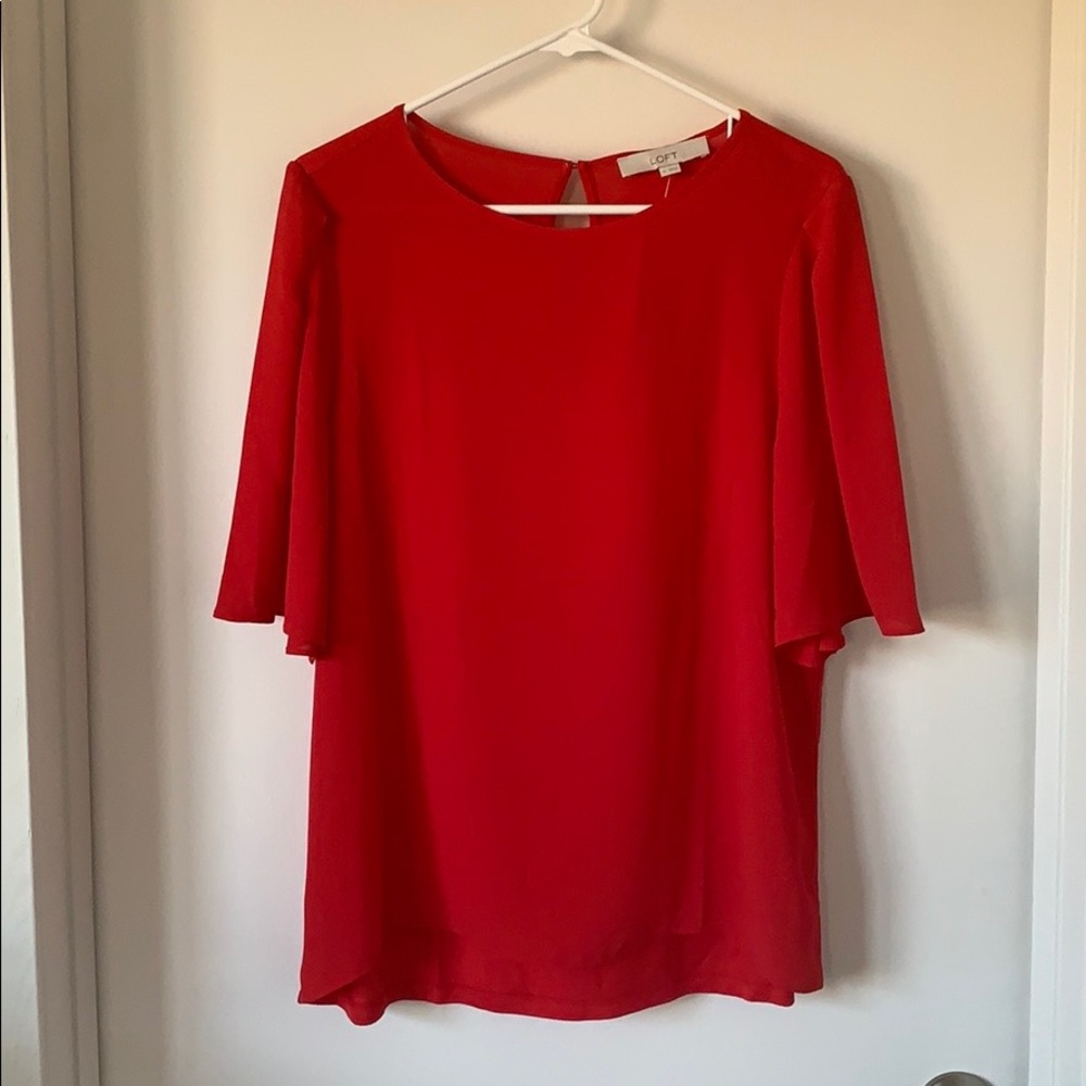 Loft mixed-media flutter-sleeve top